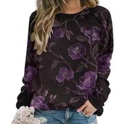 Floral Sudaderas para Mujeres Crewneck Pullover Camisetas Casual Suelto Manga Larga Flor suéter gráfico para Adolescentes