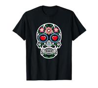 Floral Sugar Skull Heart Eyes Dia De Muertos Gift Camiseta