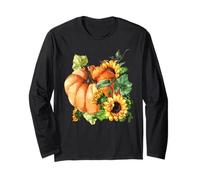 Floral Sunflower and Pumpkin Motif Cute Autumn Fall Graphic Manga Larga