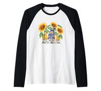 Floral Sunflower GNOME Love & Heart For Hippies and Gardener Camiseta Manga Raglan