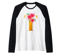 Floral T Alphabet Cute Initial Monogram Letter T Graphic Camiseta Manga Raglan
