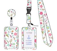 Floral Titular de la Insignia con Cordón,Cordón con Portatarjeta Porta Tarjetas Identificativas Llaves Cuello con Porta Tarjetas Identificativas Extensible Portatarjetas ID Card Badges Holder