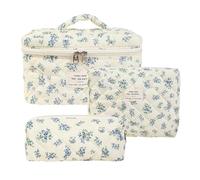 Floral Toiletry Bag - 3Pcs Aesthetic Toiletry Bag | Multifunctional Toiletry Storage Bag | Large Capacity Makeup Bag Cotton Aesthetic Flower Toiletry Organizer Bag Travel Cosmetic Pouch for Traveling
