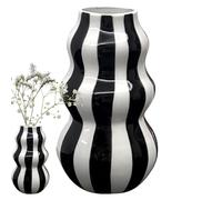 Floral Urn - Linear Patterned Crock, Modern Porcelain Stem Holder with Sturdy Weighted Base, Sophisticated Geometric Mantle Decor, Ideal for Workplace Desk Area Styling