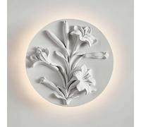 Floral Wall Round Resin LED Wall Lamp Imitation Plaster Wall Light Relief Texture, 7W 3000K White Postmodern Art Wall Lighting Fixture for Living Room Hallway(B)