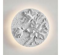 Floral Wall Round Resin LED Wall Lamp Imitation Plaster Wall Light Relief Texture, 7W 3000K White Postmodern Art Wall Lighting Fixture for Living Room Hallway(C)