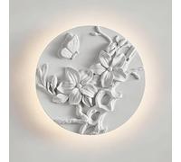 Floral Wall Round Resin LED Wall Lamp Imitation Plaster Wall Light Relief Texture, 7W 3000K White Postmodern Art Wall Lighting Fixture for Living Room Hallway(D)