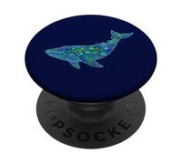 Floral Whale Blue Humpback Botanical Flowers Ocean Nature PopSockets PopGrip Adhesivo