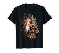 Floral Wild Horse Country Equitación Boho Western Cowgirl Camiseta