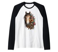 Floral Wild Horse Country Equitación Boho Western Cowgirl Camiseta Manga Raglan