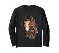 Floral Wild Horse Country Equitación Boho Western Cowgirl Manga Larga