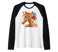 Floral Wild Horse Girl Country Horse Riding Daughter Girls Camiseta Manga Raglan