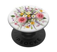 Floral Wildflower Botanical Mixed Flower Bouquet White PopSockets PopGrip Adhesivo
