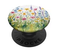 Floral Wildflower Botanical Mixed Flower Bouquet White PopSockets PopGrip Adhesivo