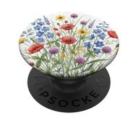 Floral Wildflower Botanical Mixed Flower Bouquet White PopSockets PopGrip Adhesivo