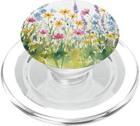 Floral Wildflower Botanical Mixed Flower Bouquet White PopSockets PopGrip para MagSafe