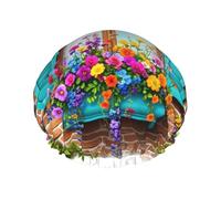 Floral Window Bliss - Gorro de ducha impermeable reutilizable para mujer, cubierta elástica para el cabello, para baño, spa, viajes y uso diario