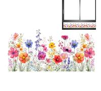 Floral Window Sticker - Double Sided Cling | Spring Flower Decal With Blue Wind Chime Design, Removable Static Glass Decoration For Home Garden Room Balcony Door Panel Ornament, Colorful Wildflower Pv