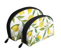 Florales de Frutas de limón, Bolsa de Maquillaje de Concha, Monedero pequeño para Mujer, Bolsa de artículos de tocador, Bolsa de cosméticos, 2 Piezas