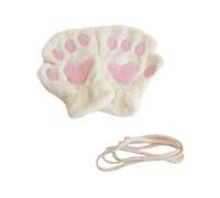 FloralGrace 1 par de garras de gato medio dedo guantes mujer niña felpa lindo dibujos animados cálido gato garra pata invierno felpa felpa cabestro sin dedos, Blanco, L