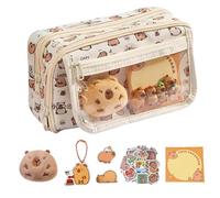 FloralGrace 1 Pieza Estuche lápices con decoración de Capibara Kawaii, Bolsa de Maquillaje estética, Soporte para bolígrafos de Oficina (marrón)