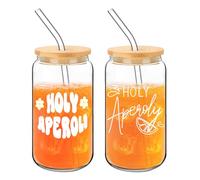 FloralGrace 2 Vasos para Aperol, Vaso con Tapa y Pajita, Holy Aperoly, Regalos de Aperol para Mujer, para cócteles, Regalos de Aperol, Set de Regalos de Vasos para Aperol Spritz