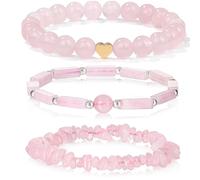 FloralGrace 3 piezas pulseras de cuarzo rosa para mujer 8mm pulsera de cuarzo rosa con cuentas de piedra natural pulseras elásticas hechas a mano con piedras preciosas pulsera sanadora