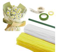 FloralGrace 300 Piezas de Limpiapipas para Manualidades, Ramo de Margaritas Limpiapipas, 3 Colores de Alambre de Chenilla con Cinta y Varillas de Flores
