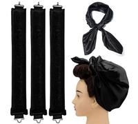FloralGrace 4 unidades de rizos sin calor Overnight Blowout Long Hair Curler ideal para cualquier tipo de cabello (3 rulos y 1 pañuelo) (negro)