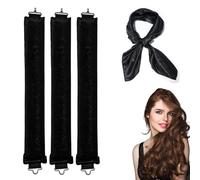 FloralGrace 4 unidades de rizos sin calor Overnight Blowout Long Hair Curler ideal para todo tipo de cabello (3 rulos y 1 pañuelo para la cabeza) (caqui)