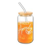 FloralGrace Aperol Vasos, Vidrio con Tapa y popote, Holy Aperoly, Regalos Aperol para Mujer, para cócteles, Regalos Aperol, Set de Regalo de Vasos Aperol Spritz