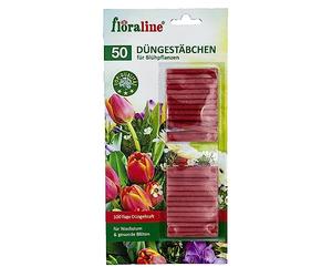 floraline® | 50x Blühpflanzen - Düngestäbchen | pro Stäbchen: Dünger für bis zu 100 Tage prächtige Blumen mit wundervollen Blüten | für z. Bsp. Rosen, Dahlien, Orchideen, Begonien, Hibiskus