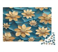 FloralPattern-ModernWallArtStyle Adult Jigsaw for Wall Decor Gold Flowers on Teal Background Educational Game Decompression 1000Pc 52x38cm/1000pcs