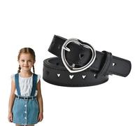 FloraMolly Cinturón niño, cinturón negro ajustable en forma de corazón suave Pu artificial es ampliamente adecuado para niñas de 7 a 15 años