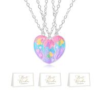 FloraMolly Mejores amigas collares de 3 chicas, collar de corazón de mariposa magnético de diferentes formas, para mejores amigos, amigos cercanos y hermanas, con 3 tarjetas de felicitación