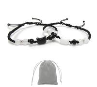 FloraMolly Pulseras para parejas, 2 pulseras de gato en blanco y negro hechas a mano ajustables, adecuadas para hermanas, mejores amigos, amigos cercanos, con bolsas de almacenamiento grises