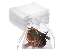 FloraSea 100 Bolsas de Organza Blancas para Joyas, con Cordón, 3 x 4 Pulgadas, Pequeñas Bolsas de Regalo de Malla, Multiúsos, para Varios Eventos y Celebraciones