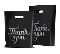 FloraSea 100 bolsas negras de agradecimiento de 12 x 15 pulgadas, bolsas de mercancía, bolsas de compras para bolsas de golosinas, boutique, venta al por menor, fiesta, bolsas de regalo, ropa, bolsas