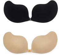 FLORATA Brasier push-up sin tirantes autoadhesivo reutilizable con relleno invisible para vestido sin espalda, Mango Negro + Mango Nude, B