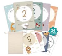 FloraVigo Juego de 24 tarjetas para los años desde el nacimiento hasta el primer año de vida - Regalo personalizado para un niño o niña - Recuerdo de fotografía