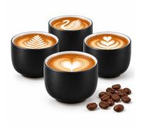 FloraVigo Juego de 4 tazas de café espresso de cerámica de 60 ml para café espresso y café con leche, pequeñas tazas de regalo para los amantes del café, interior blanco