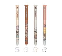 FloraVigo Pack de 4 bolígrafos de gel con diseño de capibara, punta de bola para eliminar tinta, azul, negro, azul cielo, naranja, diámetro de punta de 0,5 mm