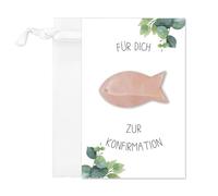 FloraVigo Regalo de comunión, regalo de comunión para niños y niñas, con un pez de ágata de cristal de 3,8 cm como amuleto de la suerte para la comunión