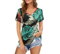 Florboom Camiseta de manga larga para mujer, manga corta, cuello en V, camiseta básica de verano, Estampado De Plantas Milla, XXL