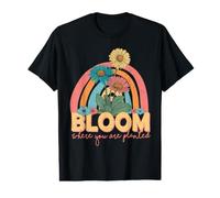 Florece Donde estás plantado Arco Iris de Flores Retro Camiseta gráfica económica