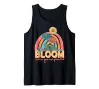 Florece Donde estás plantado Arco Iris de Flores Retro Camiseta sin Mangas