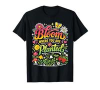 Florece Donde estás plantado, jardín Floral Retro de los 70, Hippie Camiseta