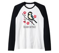 Florecer en Paz pájaro y Flor de Cerezo Serenity Art Camiseta Manga Raglan
