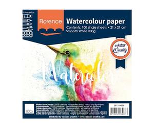 Florence Papel para Acuarela Liso - Papel Aquarelle para Pintura al Agua 21 x 21 cm - Blanco - Bloc de Dibujo y Cuaderno para Dibujar, Papel Artístico y para Acuarela - 300 gsm