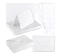 Florence - Tarjetas y sobres de papel de cartón A6, color blanco, 50 unidades, 300/120 g/m², 50 pegatinas redondas de 6 cm, tarjetas en blanco para invitaciones, fiestas de boda y postales